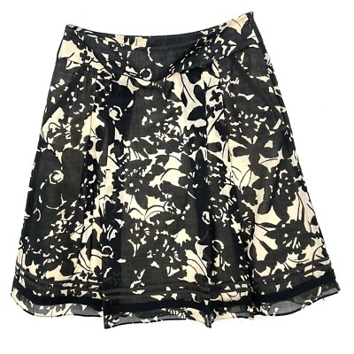 J. Crew Floral Print Skirt, Size 4 Cotton & Ramie, Black & Tan WIth Pockets