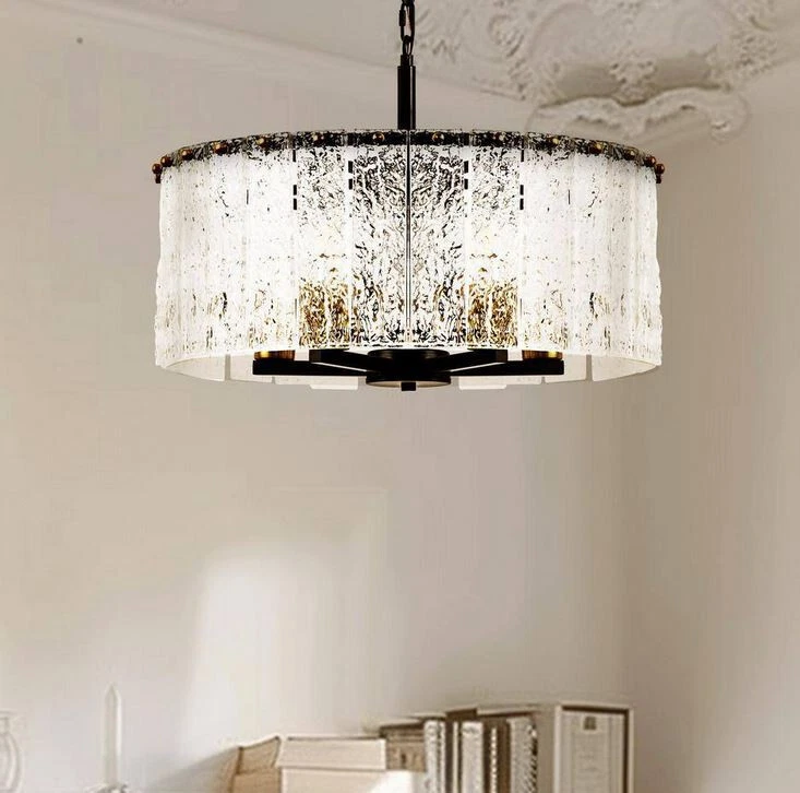 YANSUN 5-Light Black & Gold Drum Pendant Chandelier Adjustable Height - Image 3 of 3