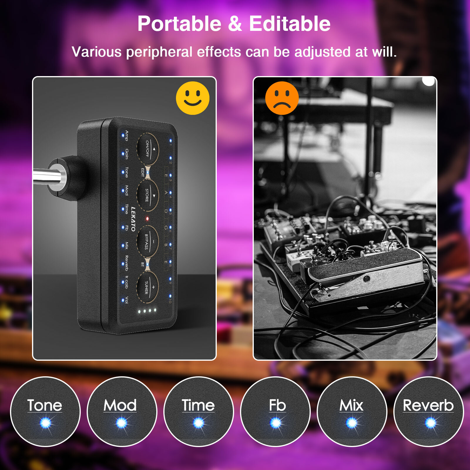 LEKATO Bluetooth Guitar Bass Headphone Amp Chorus Reverb Delay Phaser