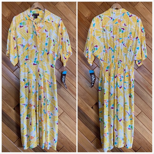 Vintage 70s/80s Deadstock Raoul Yellow Abstract Dress - Picture 2 of 6