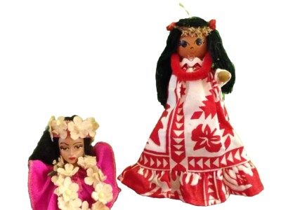 Hawaiian Hula Figurines Wearing Traditional Clothing Pink Vintage Collectible