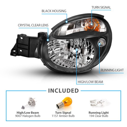 2002-2003 Black Headlight Pair For Subaru Impreza WRX Outback GD Bug Eye w/Bulbs - Picture 5 of 7