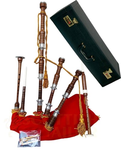 Great Highland Bagpipe Natural Finish Silver Mounts Red Velvet Cover +Tutor Book - Picture 5 of 5
