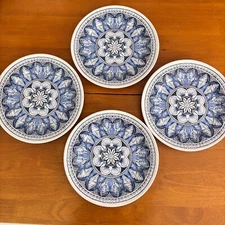 Tommy Bahama Melamine Set of 4 Dinner Plates Blue White Shells Beach Coastal