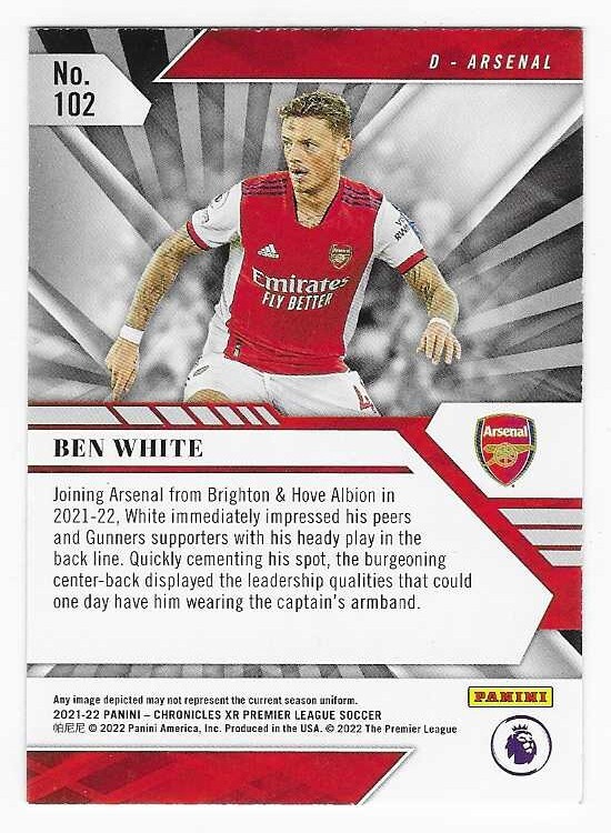 2021-22 Panini Chronicles XR Premier Ben White Arsenal Soccer Card #102 ...