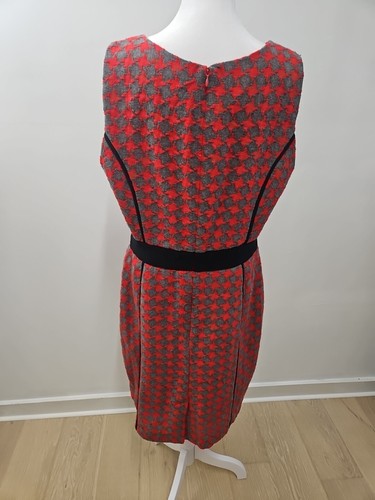 Women's Vintage Houndstooth Midi Sleeveless Dress Red Gray Size 14 - Picture 4 of 9