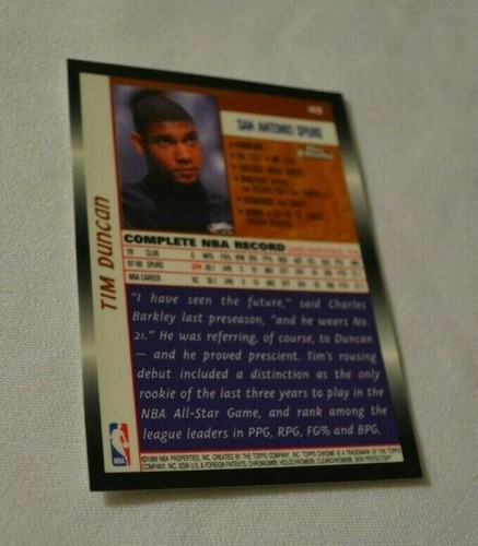 1999 TOPPS CHROME - TIM DUNCAN SAN ANTONIO SPURS CARD 49 - Picture 4 of 5