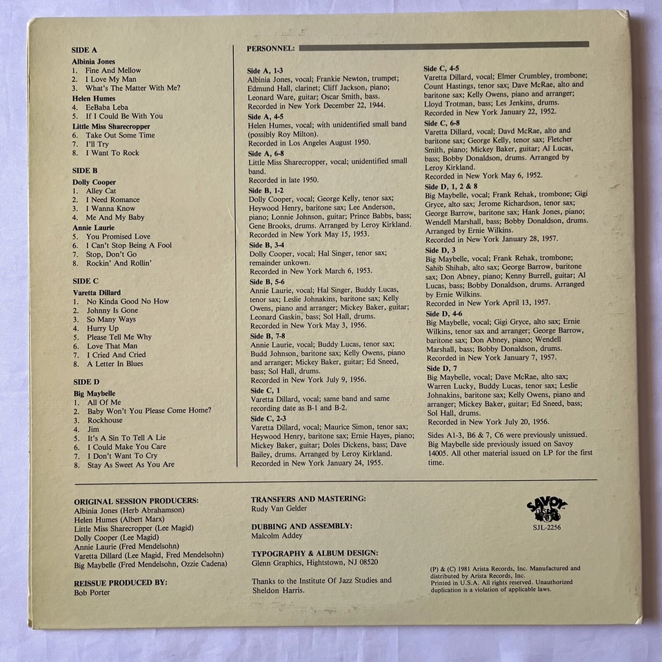 Ladies Sing The Blues Vol 2 Roots Of Rock N' Roll Vol 12 1981 2LP Savoy SJL 2256 - Image 3 of 4