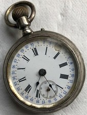 Dual Face Pocket watch Calendar Chronograph open face 52 mm. in diameter