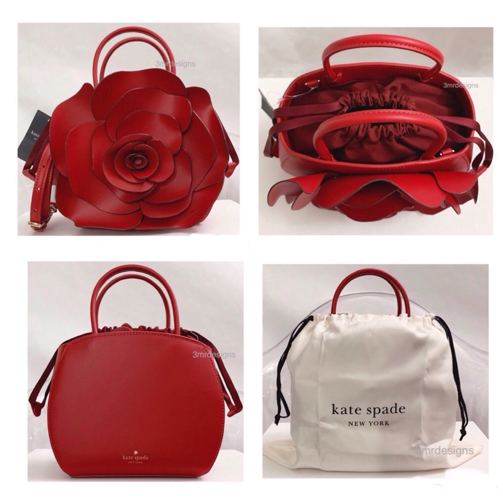 NWT Kate Spade FLORA 3D ROSE Smooth Leather Drawstring NWT Kate Spade FLORA 3D ROSE Smooth Leather Drawstring