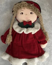 Dan Dee 30in Rag Doll Collectors Choice Christmas Red Dress Long Braids Vtg 90s