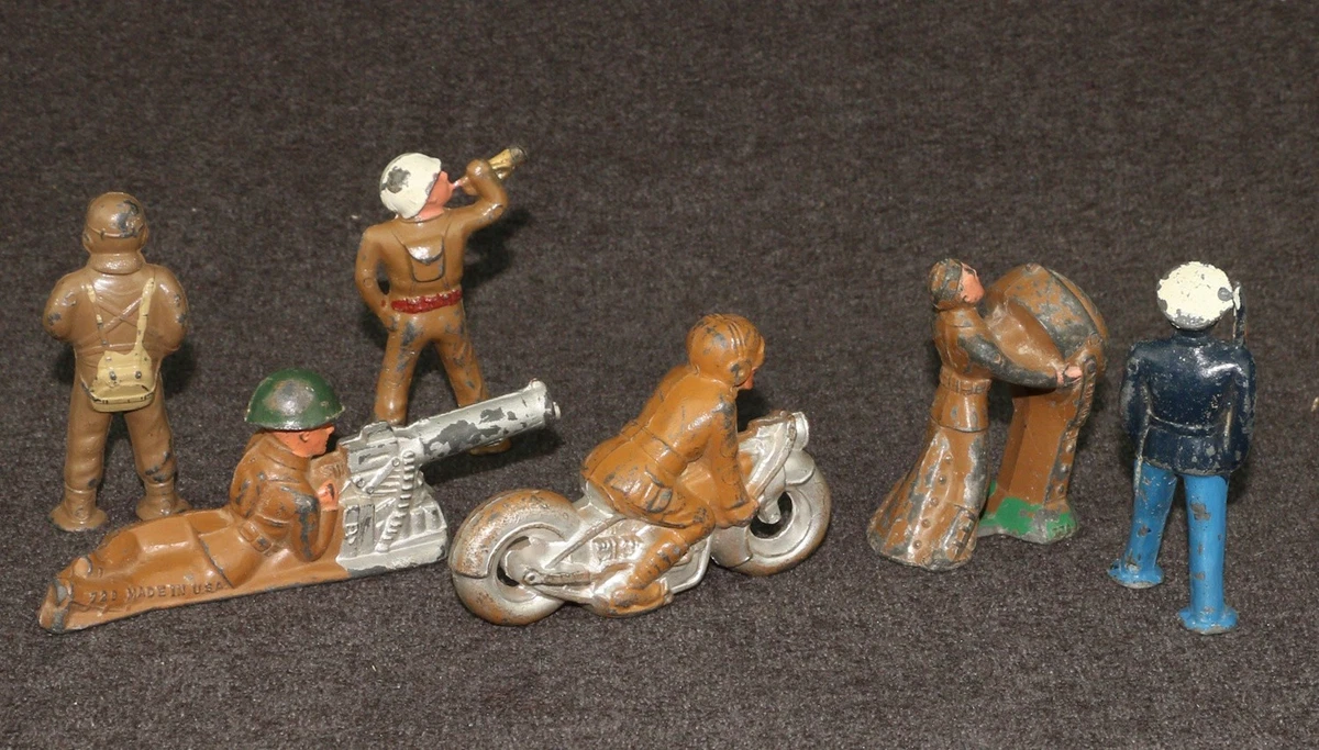 Barclay Manoil Cast Iron Metal Soldiers War Lot Pilot Gunner Motorcycle