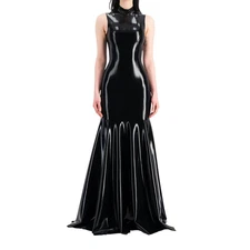 Women's Sleeveless Half High Neck PVC Maxi Dress Mermaid Floor-Length Dress