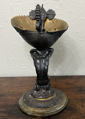 Vintage Art Deco Merman Metal Pedestal Shell Soap Dish Seahorse Stingray - Picture 9 of 13