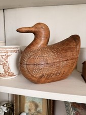 Vintage Reclaimed Teak Folkart Hand Carved Wooden Duck Storage Box