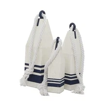  Wood Buoy Handmade Decorative Sculpture Home Decor Statues with Rope Accents, 