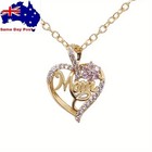 Elegant "Mom" Heart Pendant Necklace with Sparkling Flowers - Gold Plated