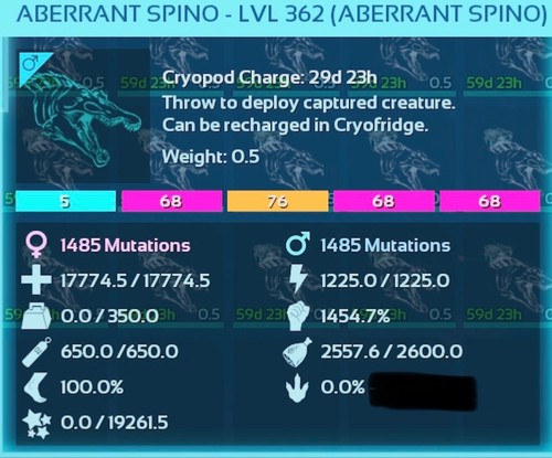 TOP STATS 1455m Cotton Candy Aberrant Spino Ark Survival Ascended ASA PVE CC - Picture 4 of 11