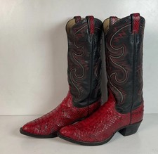 Vintage Larry Mahan Red Python Cowboy Boots 9.5 D Back Cut Snakeskin
