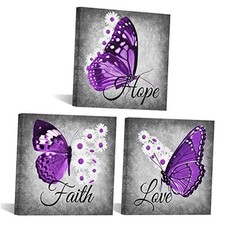 Butterfly Wall Art Purple Daisy Inspirational Quotes Picture Painting Love