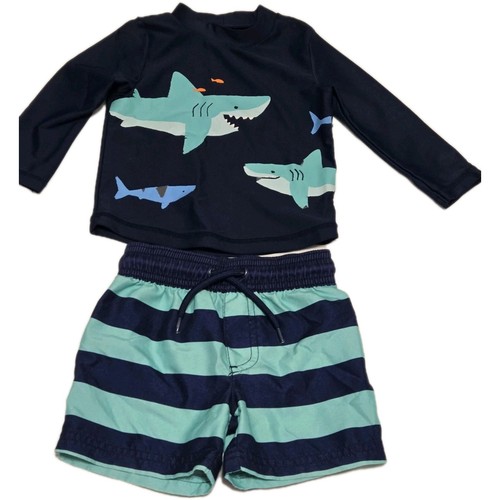 Carters Child Of Mine Swim Long Sleeve rash guard and shorts 12 months Shark