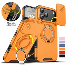 For iPhone 17 16 15 Pro Max 14 13 Rotate Magnetic Ring Holder Slide Camera Case