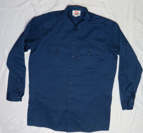 DICKIES MEN WORK SHIRT NAVY BLUE 16-16 1/2 34/36 VINTAGE USA MADE 20697 WORKWEAR