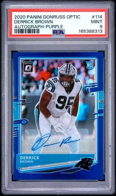 2020 Donruss Optic Derrick Brown Purple Auto /35 RC Carolina Panthers 114 PSA 9