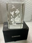 Hummingbirds Flower 3D Laser Etched Crystal Glass Cube Paperweight 3”x 2”x2”