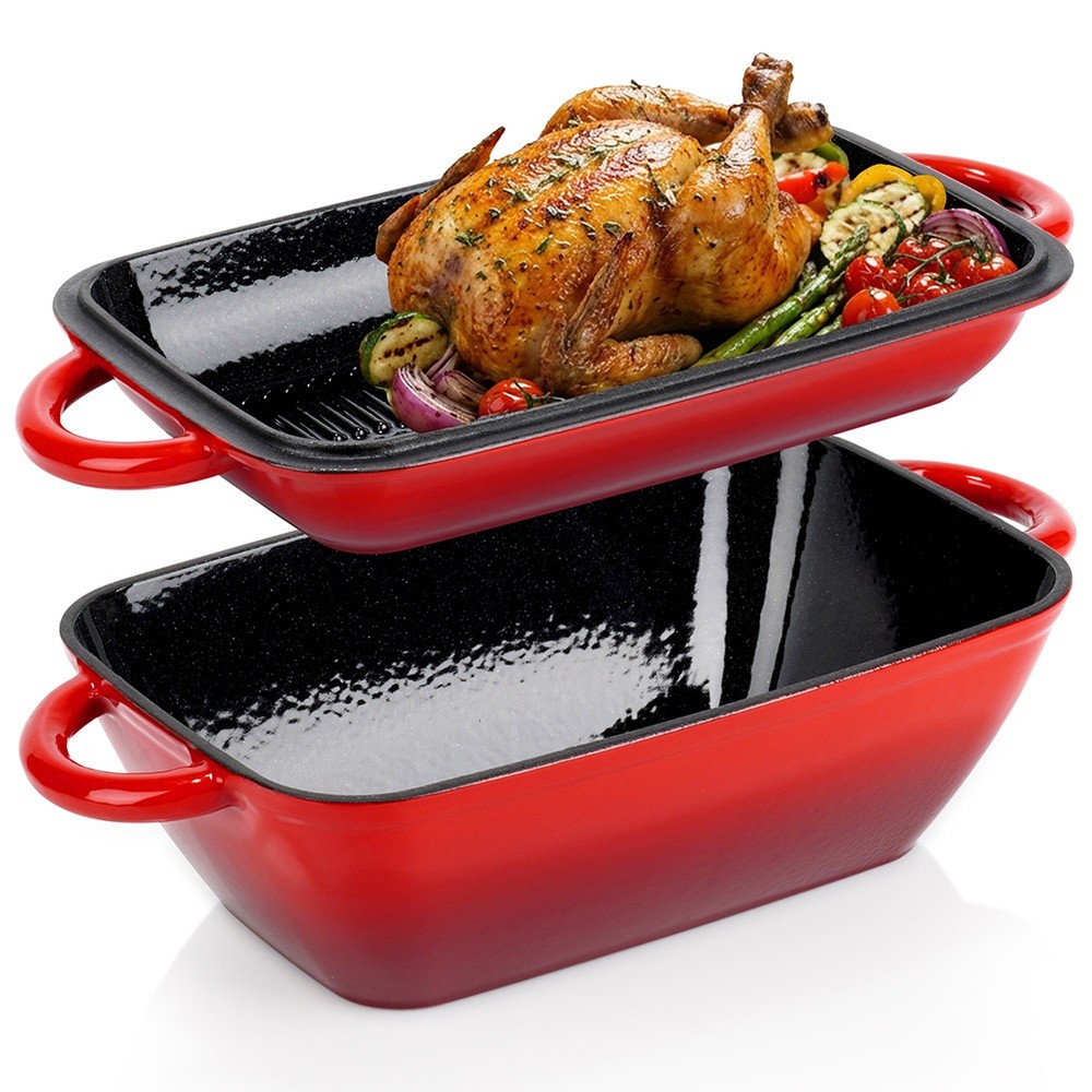Gusseisenbräter Bräter Schmortopf emailliert 2in1 Grilldeckel 3,5 1,5 l