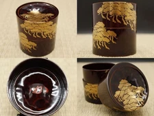 Japanese Bamboo Lacquer Tea Caddy Nakatsugi- Pine Grove Maki-e, Omotesenke (N11)