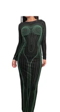 The Kript Iconic Corpo Maxi Dress Green Black Hourglass BodyCon Size S Small