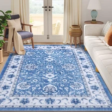 Floral Area Rug, 5x7 Feet Vintage Print Pattern, Machine Washable Non-Slip Fl...