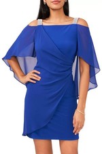 MSK Womens Plus Size Embellished Cold-Shoulder Draped Shift Dress 3X Blue - NWT
