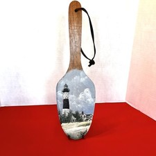 Vintage Hand Painted Wood Cottagecore Hanging Decor Lighthouse Signed