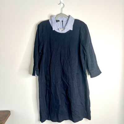 Talbots Navy Blue Faux Layered Collared Cotton Shift Dress Career Preppy Sz XL