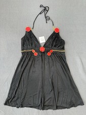 Express Black Y2K Halter Mini Dress Medium Red Gold Disc Detail NWT