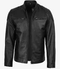 Men's Real Leather Black Biker Style Jacket