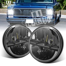 Pair 7 Inch Round Led Headlights Hi-lo Beam Black For Chevy C10 C20 Pickuo Truck
