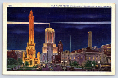 Old Water Tower and Palmolive Building Chicago Illinois Postcard