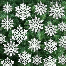 24PCS Snowflake Ornaments Christmas White Snowflakes Tree Decorations Plastic