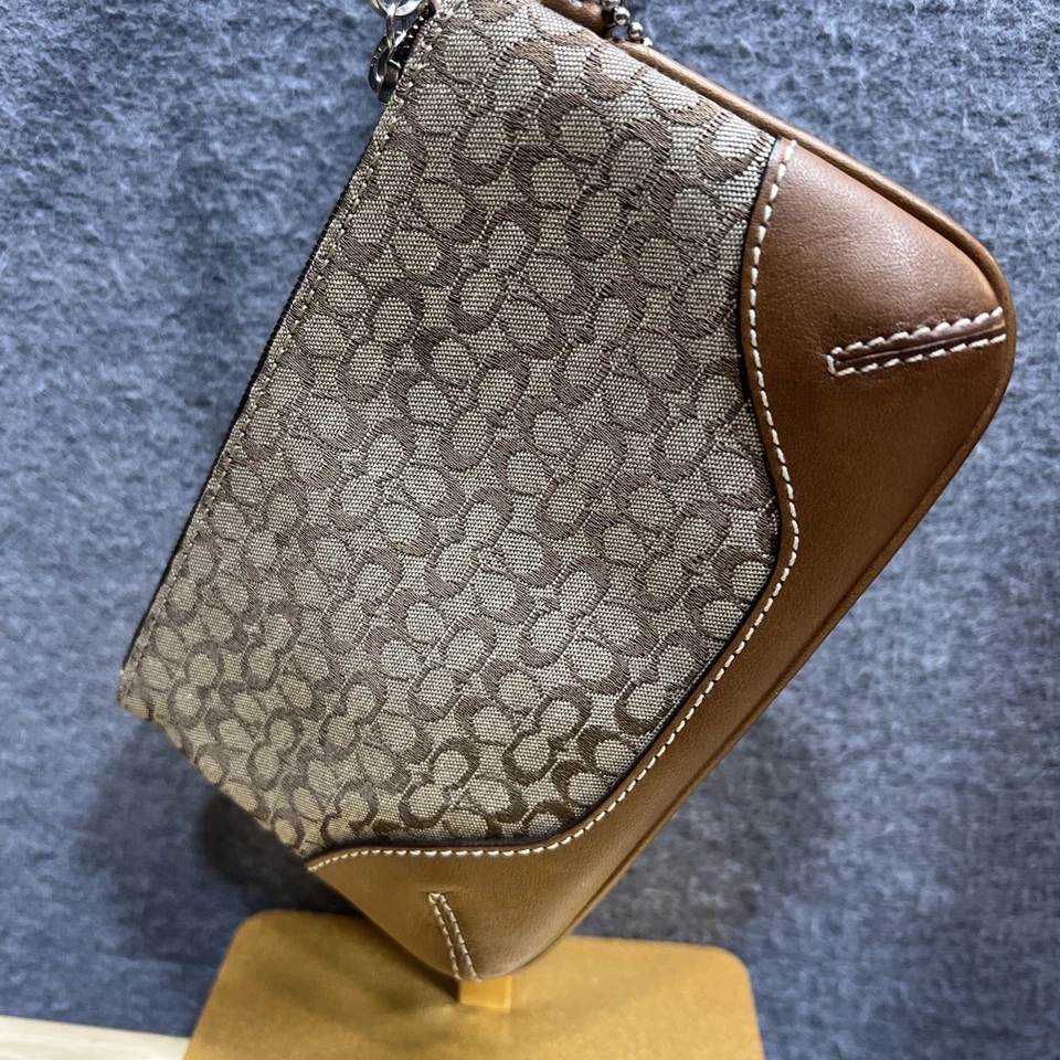 Cartera Muñequera Coach Denim Signature Logo C Borde Cuero Marrón Foto 4 de 4