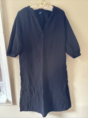 Long Sleeve Black Old Navy Cotton Popover Midi Dress