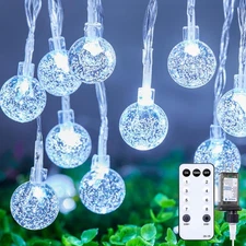 Minetom Crystal Globe String Lights Plug in - 33 ft 100 LED Fairy White 
