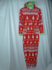 Ugly Christmas One Piece Pajama Sleepwear Adult Size Small Lounge Reindeer Hood