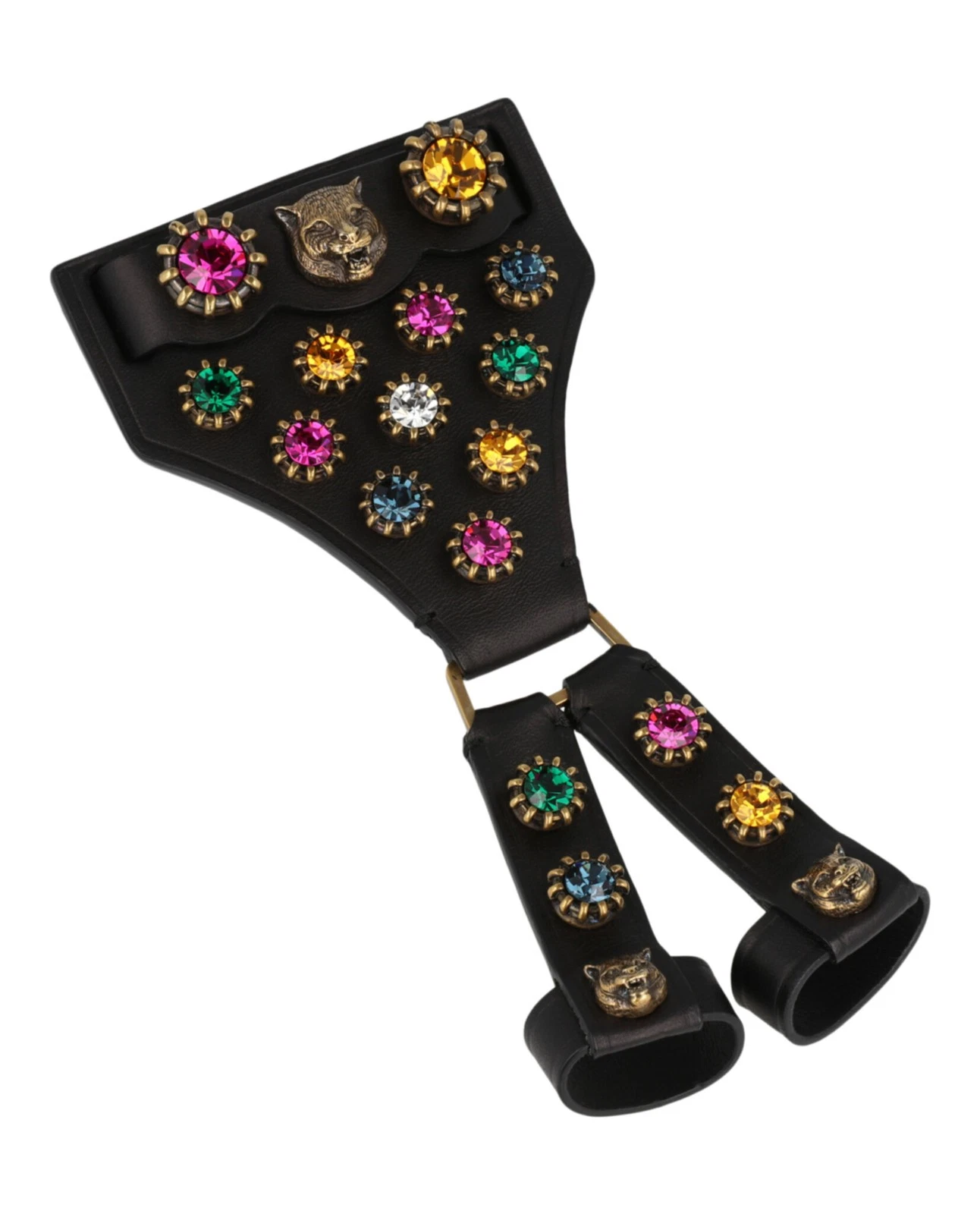 Harnais à main femme Gucci tête de félin cloutée en cuir cristal