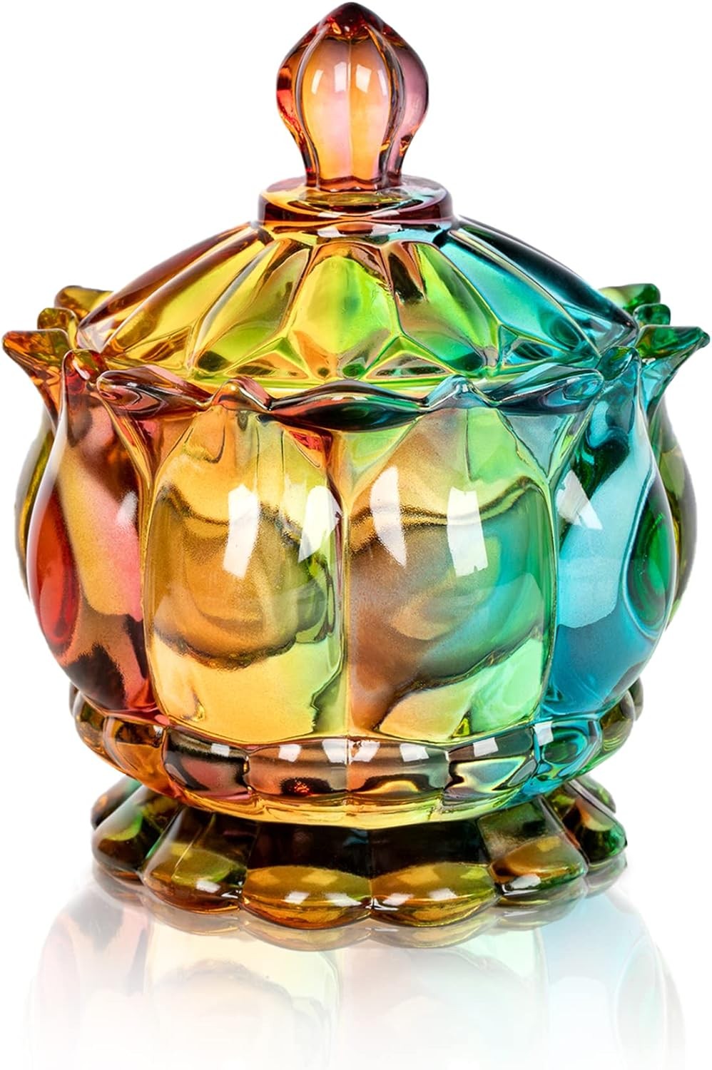 Colorful Embossed Glass Candy Jar with Lid - Crystal Snack Dish