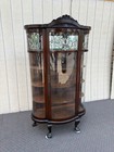 66903 Antique Leaded Glass Oak Bow Front China Cabinet — photo 2
