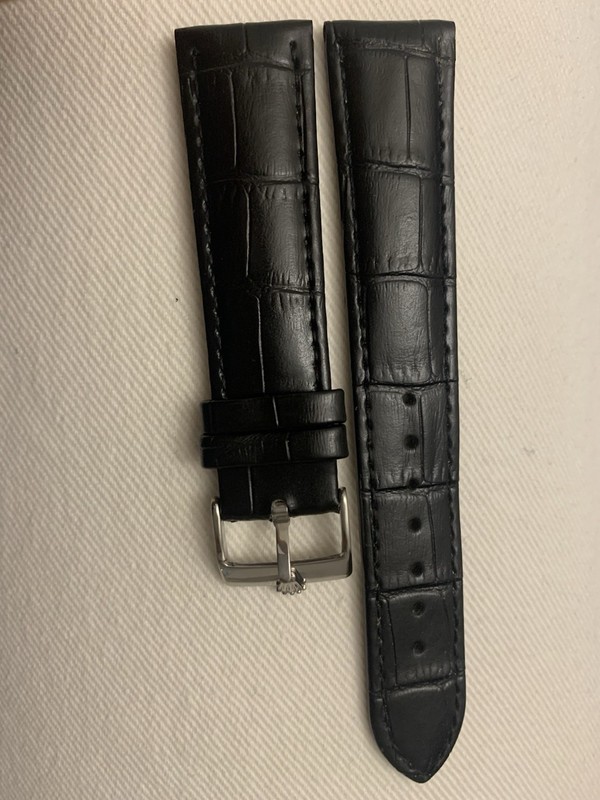ROLEX Black Leather Band 20mm /Vintage  Silver Plated Buckle Oldest Stock Used