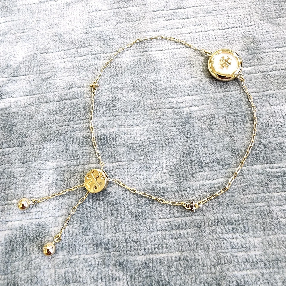 Authentic Tory Burch 18K Gold Plated Mother of Pearl Slider Bracelet 168605 - Image 2 of 4